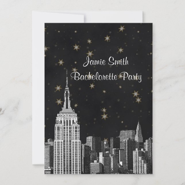 NYC ESB Skyline Etched Black Starry Bachelorette V Inbjudningar (Framsida)