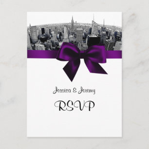 NYC Etched Fisheye Skyline BW Lila RSVP 1 Inbjudan Vykort