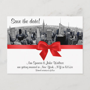 NYC Etched Fisheye Skyline BW Röd Save the Date Meddelande Vykort
