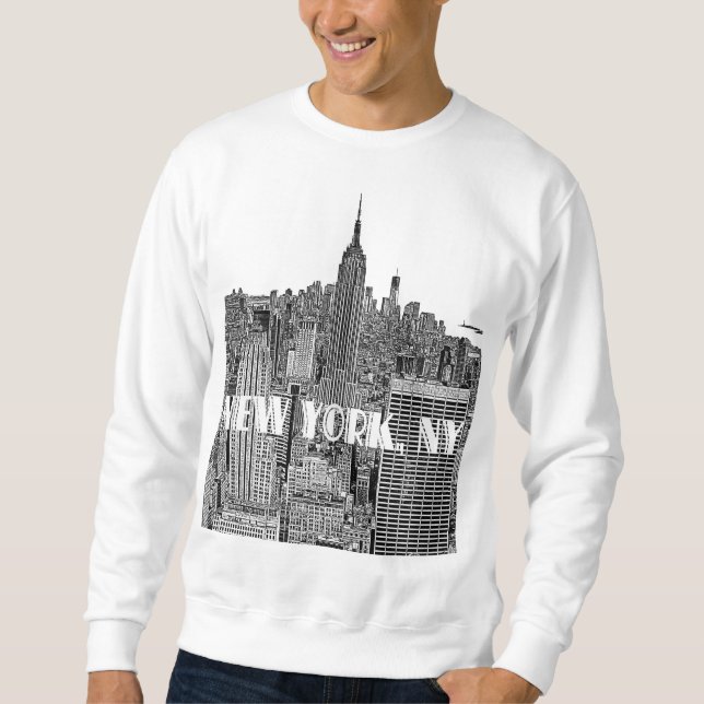 NYC Etsad Utsikt Skyline Uppifrån Långärmad Tröja (Framsida)