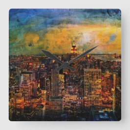 NYC Färg Grunge Fyrkantig Klocka