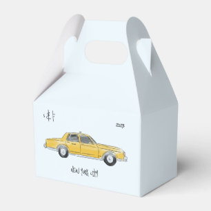 NYC-favoritruta. Bröllop välkomstlåda taxi. Presentaskar