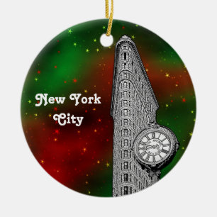 NYC Flatiron Building Röd Grn Stjärnig Jul Julgransprydnad Keramik