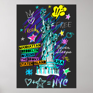 NYC Frihetsgudinnan Travel Doodle Art Poster