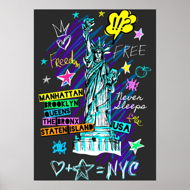 NYC Frihetsgudinnan Travel Doodle Art Poster (Framsidan)