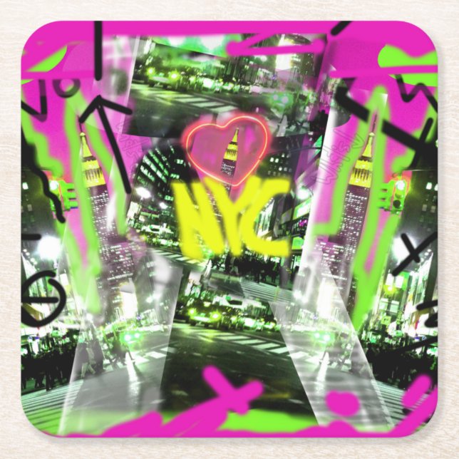 NYC graffiti konst Empire State stads ansiktsmask Underlägg Papper Kvadrat (Framsidan)