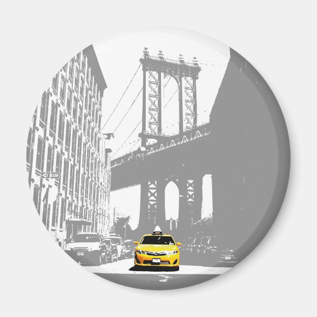 Nyc Gult Taxi Brooklyn Bridge New York City Magnet (Framsidan)