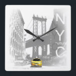 Nyc Gult Taxi Brooklyn Bridge Pop Art Bild Fyrkantig Klocka<br><div class="desc">New York City Nyc Gult Taxi Brooklyn Bridge Pop Art Bild</div>