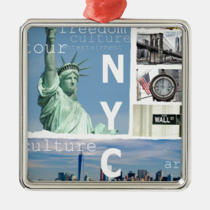Nyc Gult Taxi Manhattan Brooklyn Bridge Liberty Julgransprydnad Metall