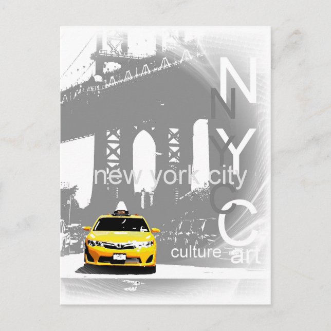 Nyc Gult Taxi New York City Brooklyn Bridge Vykort (Framsida)