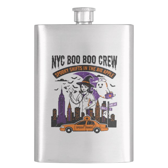 Nyc Häxa Och Spöke Halloween Nattpassning Fickplunta (Framsidan)