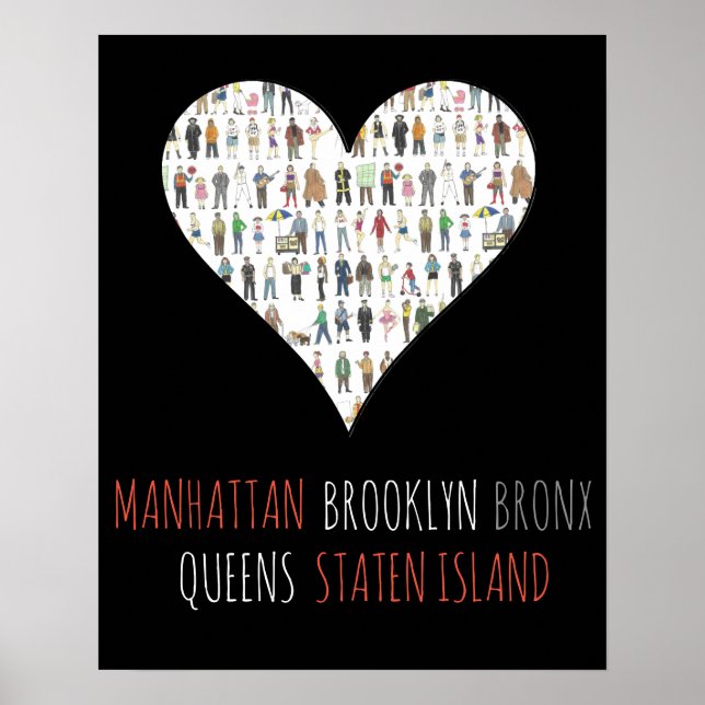NYC Heart Brooklyn Bronx Queens Manhattan SI Art Poster (Framsidan)