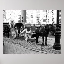 NYC Horse and Carriage Black White Photo Poster