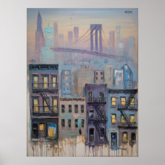 NYC-husfasad mot Brooklyn Bridge Poster
