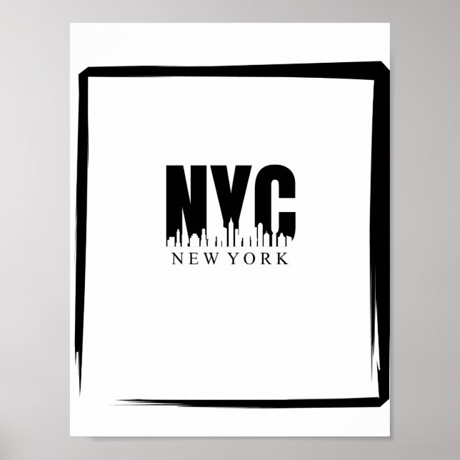 NYC i svartvitt med Skyline och gräns Poster (Framsidan)
