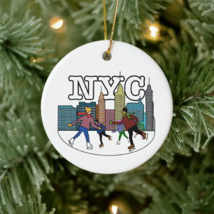 NYC Ice Skating Julgransprydnad Keramik
