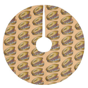 NYC Jewish Deli Bagel Capers Lox Cream Cheese Julgransmatta Borstad Polyester