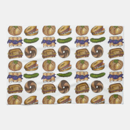 NYC Jewish Deli Food Pickle Blintz Bagel Knish Lox Kökshandduk