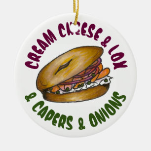 NYC Jewish Deli Nova Bagel Lox Capers Cream Cheese Julgransprydnad Keramik