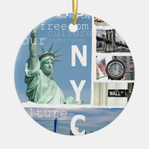 Nyc Liberty Statue Brooklyn Bridge New York City Julgransprydnad Keramik