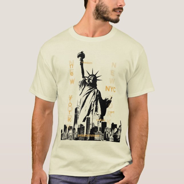Nyc Liberty Statue Manhattan Manar Modern Natural T Shirt (Framsida)