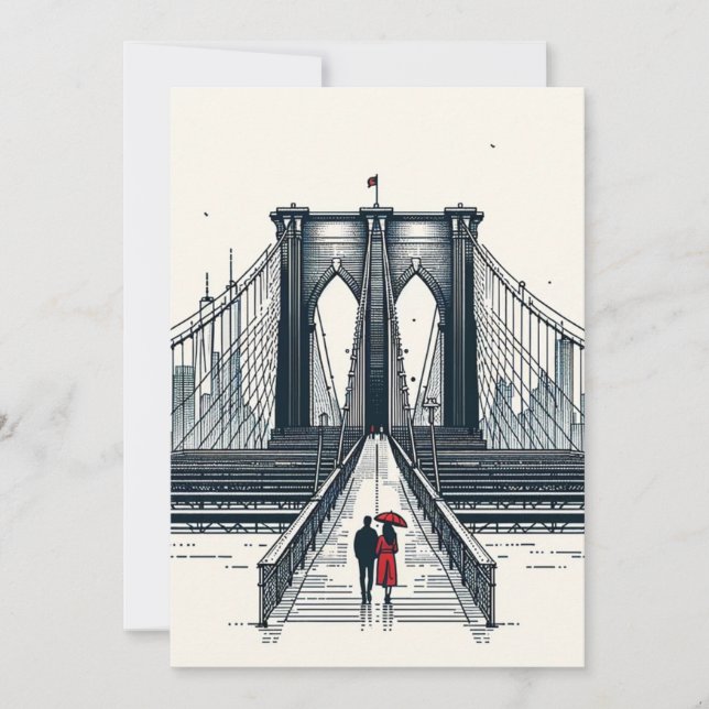 NYC Love Vibe - Modern Brooklyn Bridge Alla hjärta Julkort (Framsida)