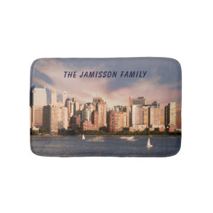 NYC Lower Manhattan Skyline med Personlig Namn Badrumsmatta