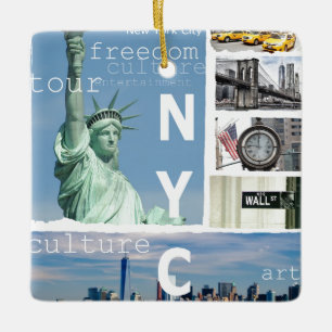 Nyc Manhattan Brooklyn Bridge Liberty Statue Julgransprydnad Keramik