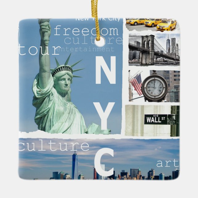 Nyc Manhattan Brooklyn Bridge Liberty Statue Julgransprydnad Keramik (Framsida)