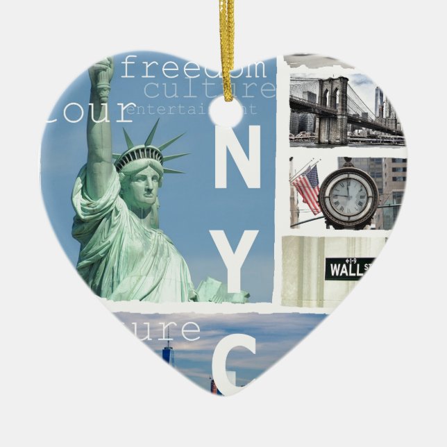 Nyc Manhattan Liberty Statue Brooklyn Bridge Julgransprydnad Keramik (Framsidan)