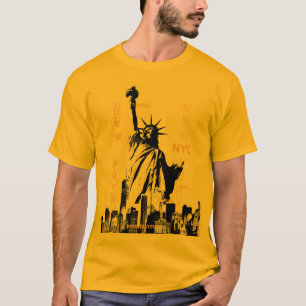 Nyc Manhattan Liberty Statue Manar Guld Färg T Shirt
