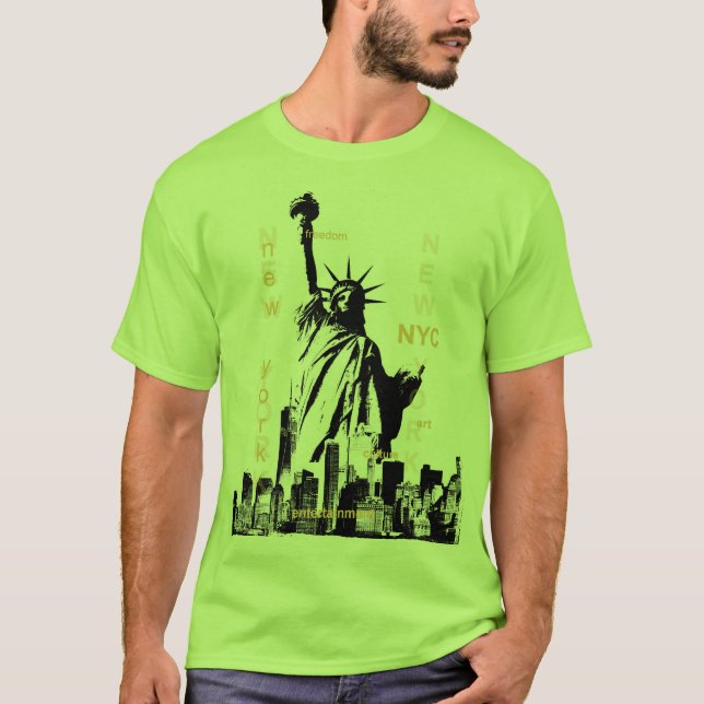 Nyc Manhattan Liberty Statue Manar Lime Green T Shirt (Framsida)