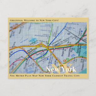 Nyc Metro Plan Karta New York Closeup Travel City  Vykort