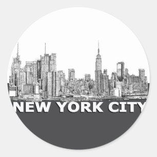 NYC monokrom skylttext Runt Klistermärke