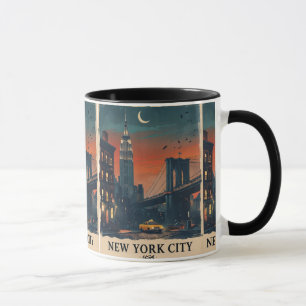 NYC Nattlig Siluett Kaffemugge New York City Konst Mugg