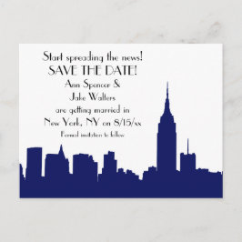 NYC Navy Blue Skyline Silhouette Spara datumet Meddelande Vykort