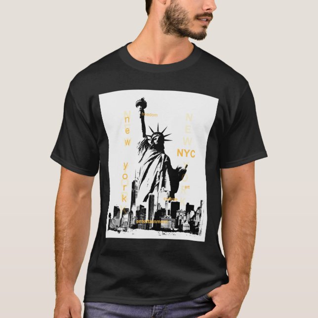 Nyc New York Brooklyn Bridge Liberty Statue Mens _ T Shirt (Framsida)