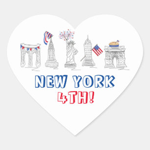 NYC New York City 4:e juli Patriotic Landmarks Hjärtformat Klistermärke