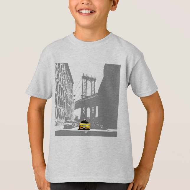Nyc New York City Brooklyn Bridge Gult Taxi Kids T Shirt (Framsida)
