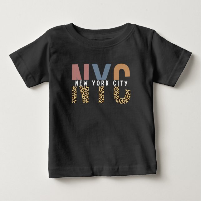NYC New York City Cheetah Skriv Typografi T Shirt (Framsida)