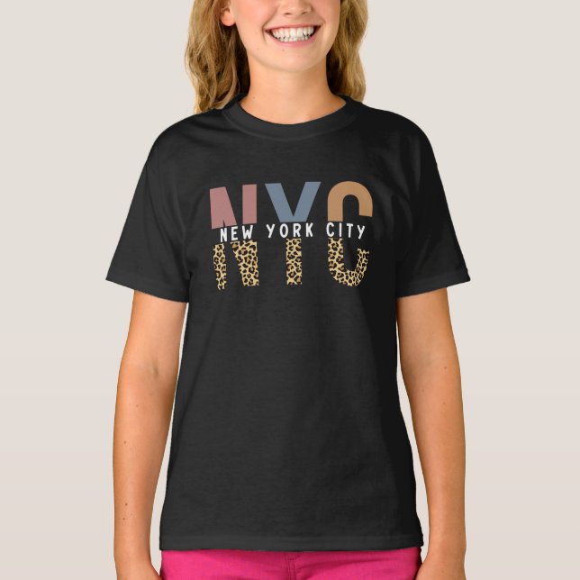 NYC New York City Cheetah Skriv Typografi T Shirt (Framsida)