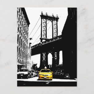Nyc New York City Gul Taxi Brooklyn Bridge Vykort