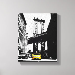 Nyc New York City Gult Taxi Brooklyn Bridge Canvastryck