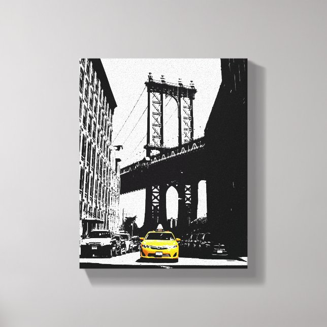 Nyc New York City Gult Taxi Brooklyn Bridge Canvastryck (Framsida)