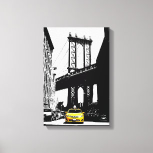 Nyc New York City Gult Taxi Brooklyn Bridge Canvastryck