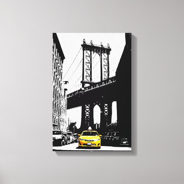 Nyc New York City Gult Taxi Brooklyn Bridge Canvastryck (Framsida)