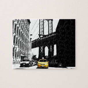 Nyc New York City Gult Taxi Brooklyn Bridge Pussel