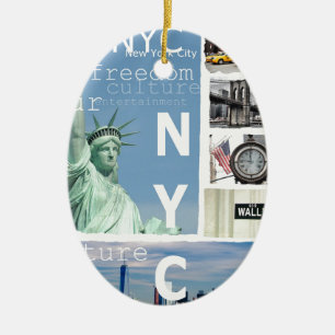Nyc New York City Liberty Statue Brooklyn Bridge Julgransprydnad Keramik