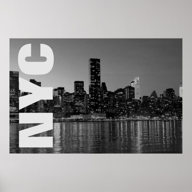 NYC New York City Manhattan Night Black White Poster (Framsidan)