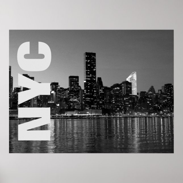NYC New York City Manhattan Night Black White Poster (Framsidan)